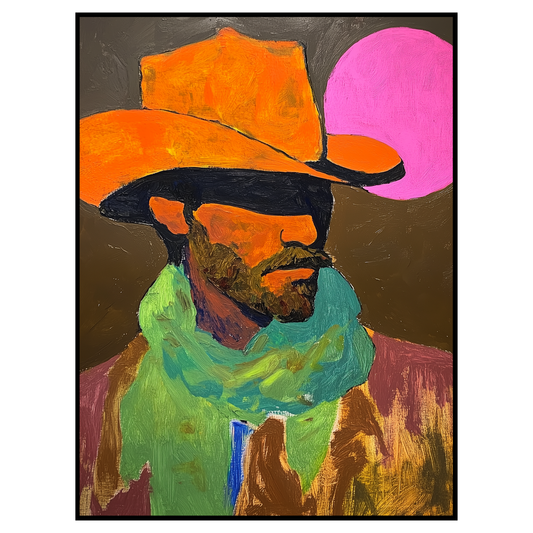 Bold Cowboy with Neon Pink Sun Art Print