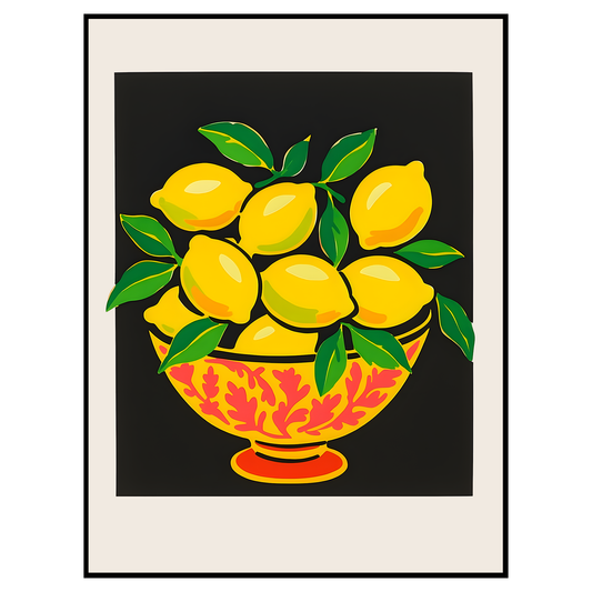 Bold Lemon Bowl Kitchen Art Print