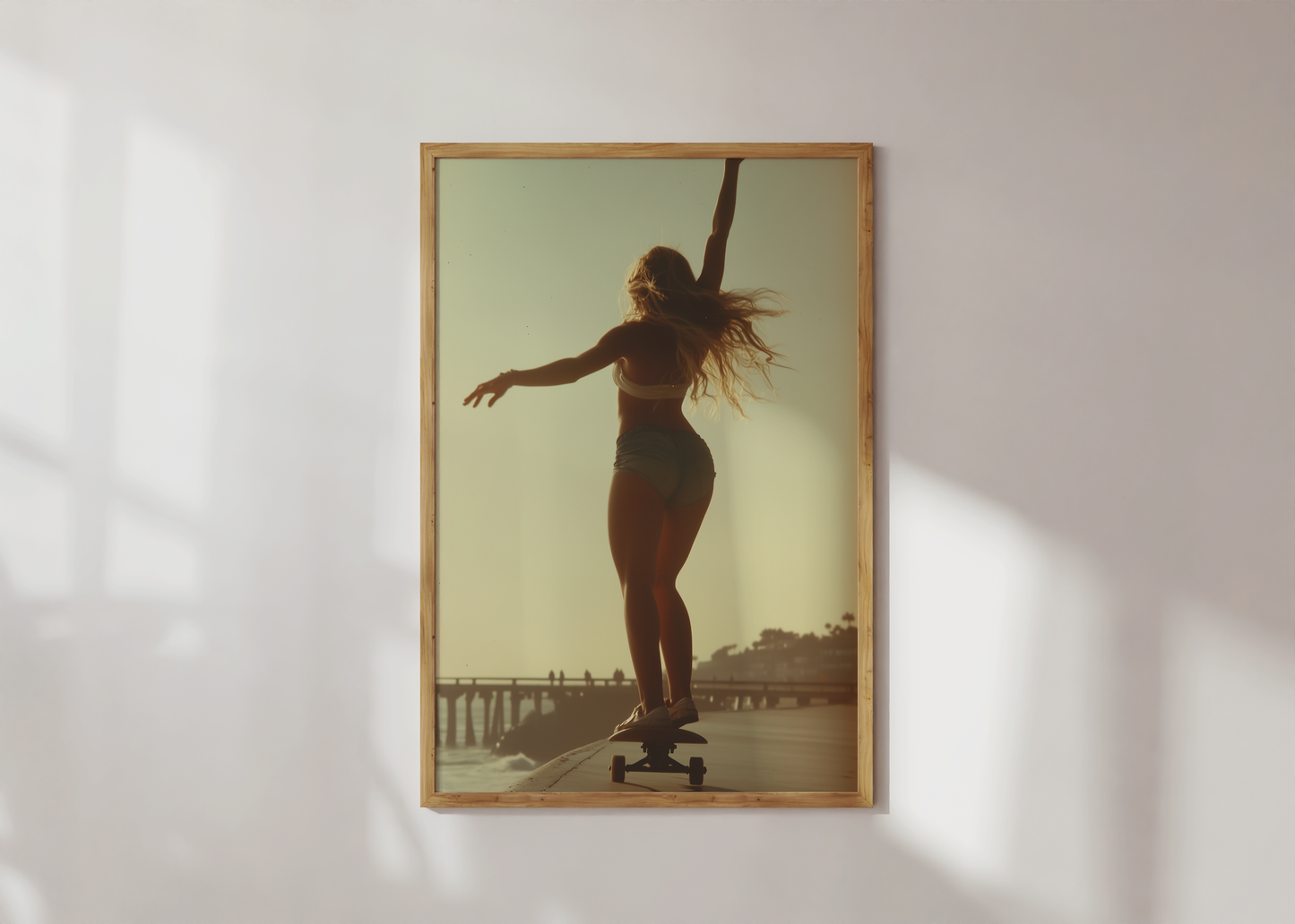 Sunset Skater Girl Art Print - Coastal Surf Vibes