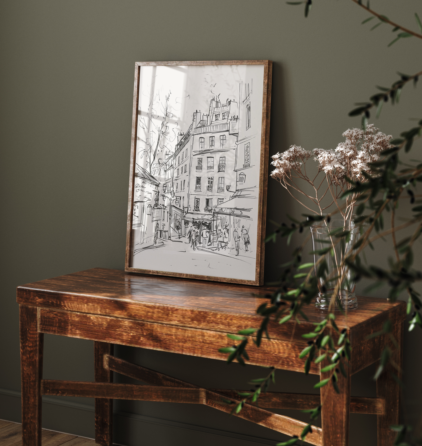 Charming Paris Street Scene Sketch - Minimalist Urban Decor