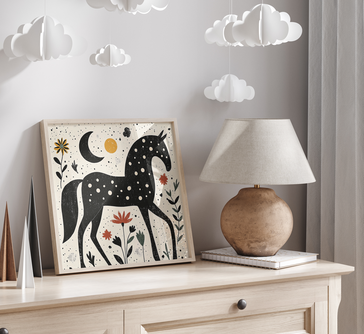Folk Art Horse Print - Rustic, Scandi Decor