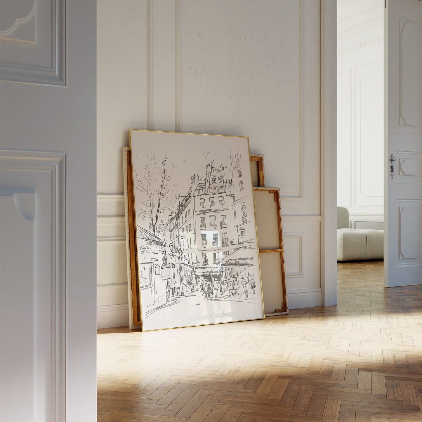 Charming Paris Street Scene Sketch - Minimalist Urban Decor