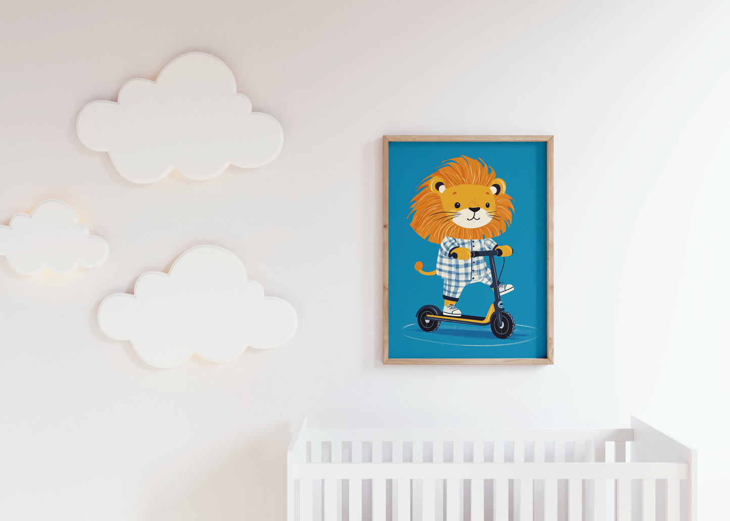 Cute Lion on Scooter - Kids Room Art Print