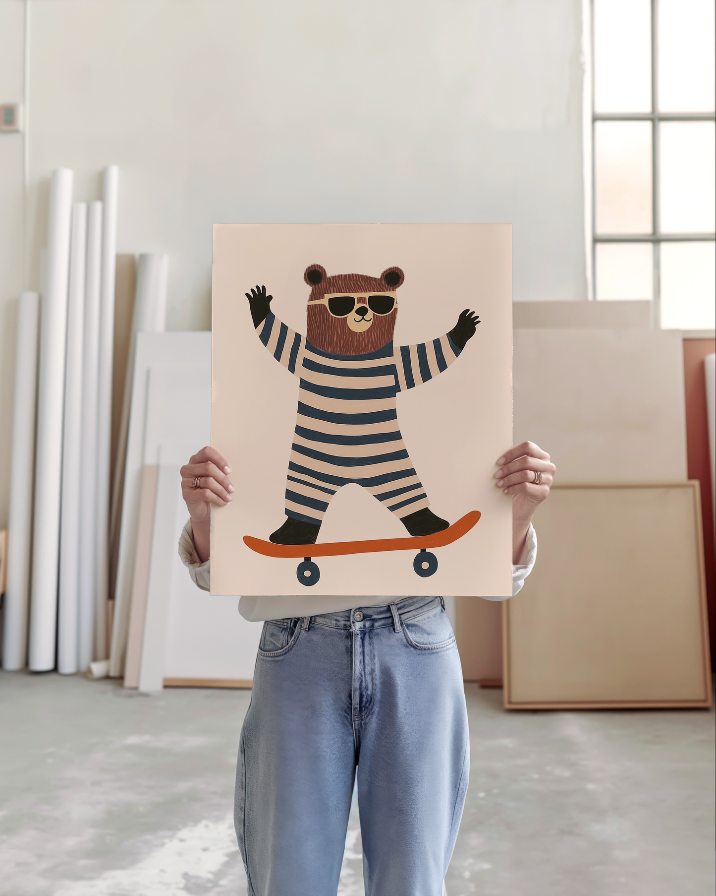 Skater Bear Nursery Art Print - Playful Kid’s Room Decor