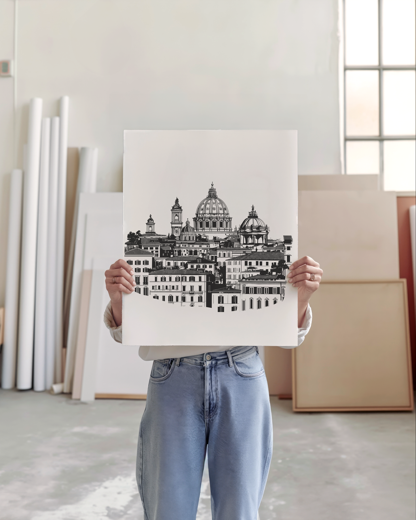 Rome Skyline Print - Minimalist Black and White Art