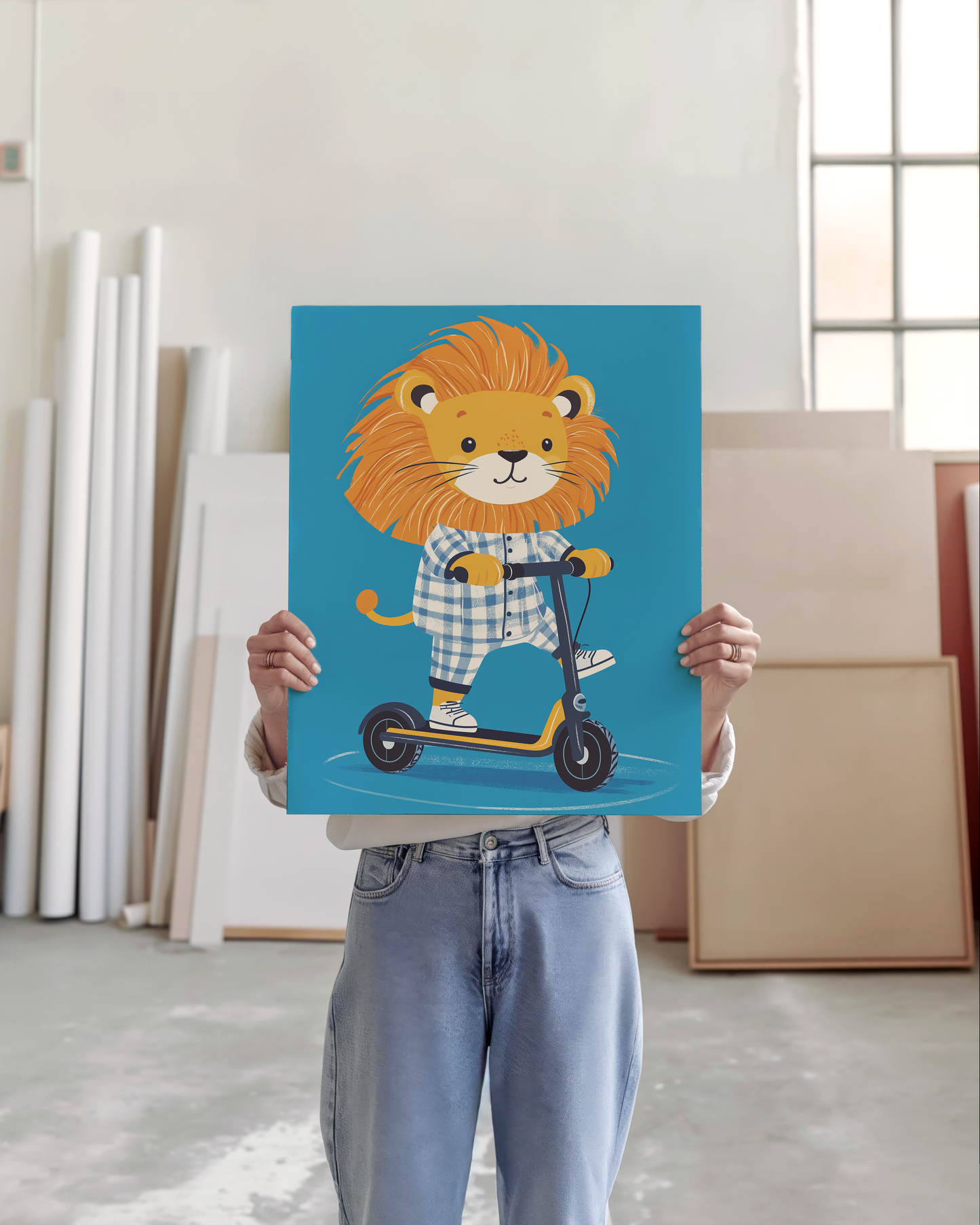 Cute Lion on Scooter - Kids Room Art Print