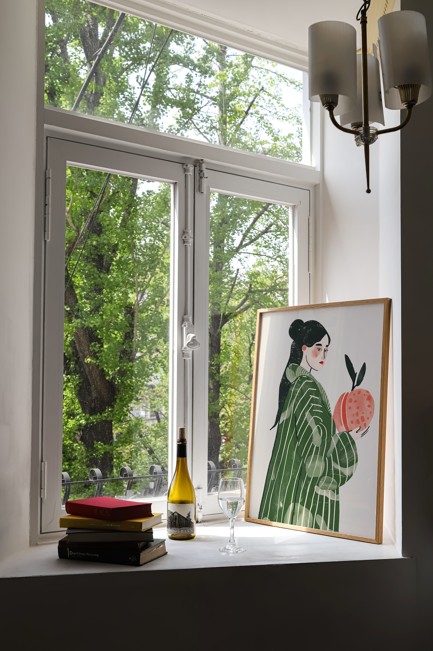 Modern Woman with Peach Art Print - Chic & Stylish Illustration