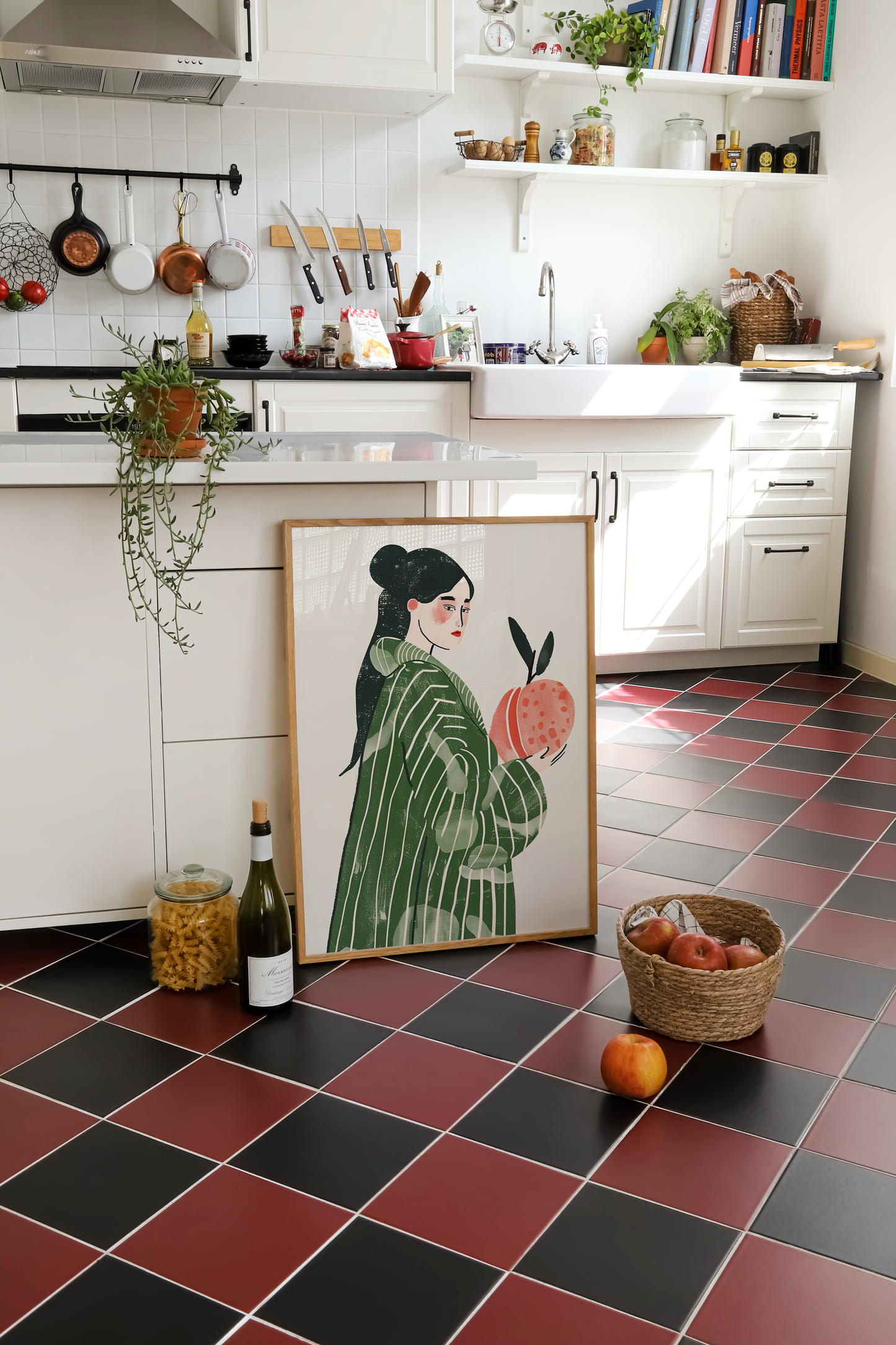 Modern Woman with Peach Art Print - Chic & Stylish Illustration
