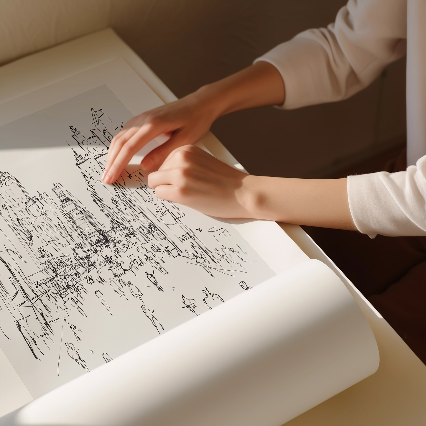 NY Times Square Cityscape Sketch - Minimalist New York Wall Art