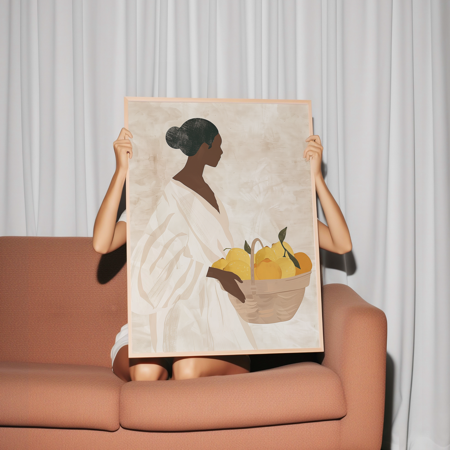 Elegant Minimalist Woman with Lemons Art Print - Neutral Wall Decor