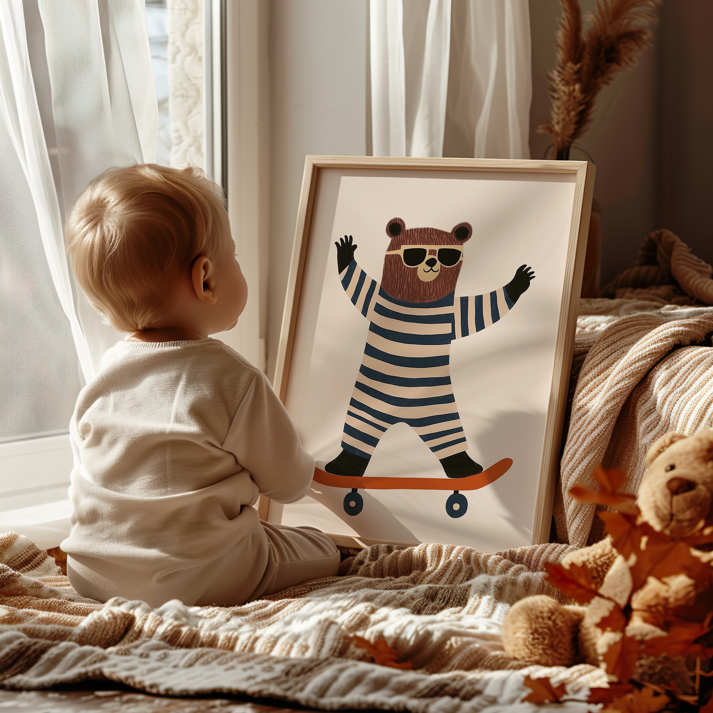 Skater Bear Nursery Art Print - Playful Kid’s Room Decor