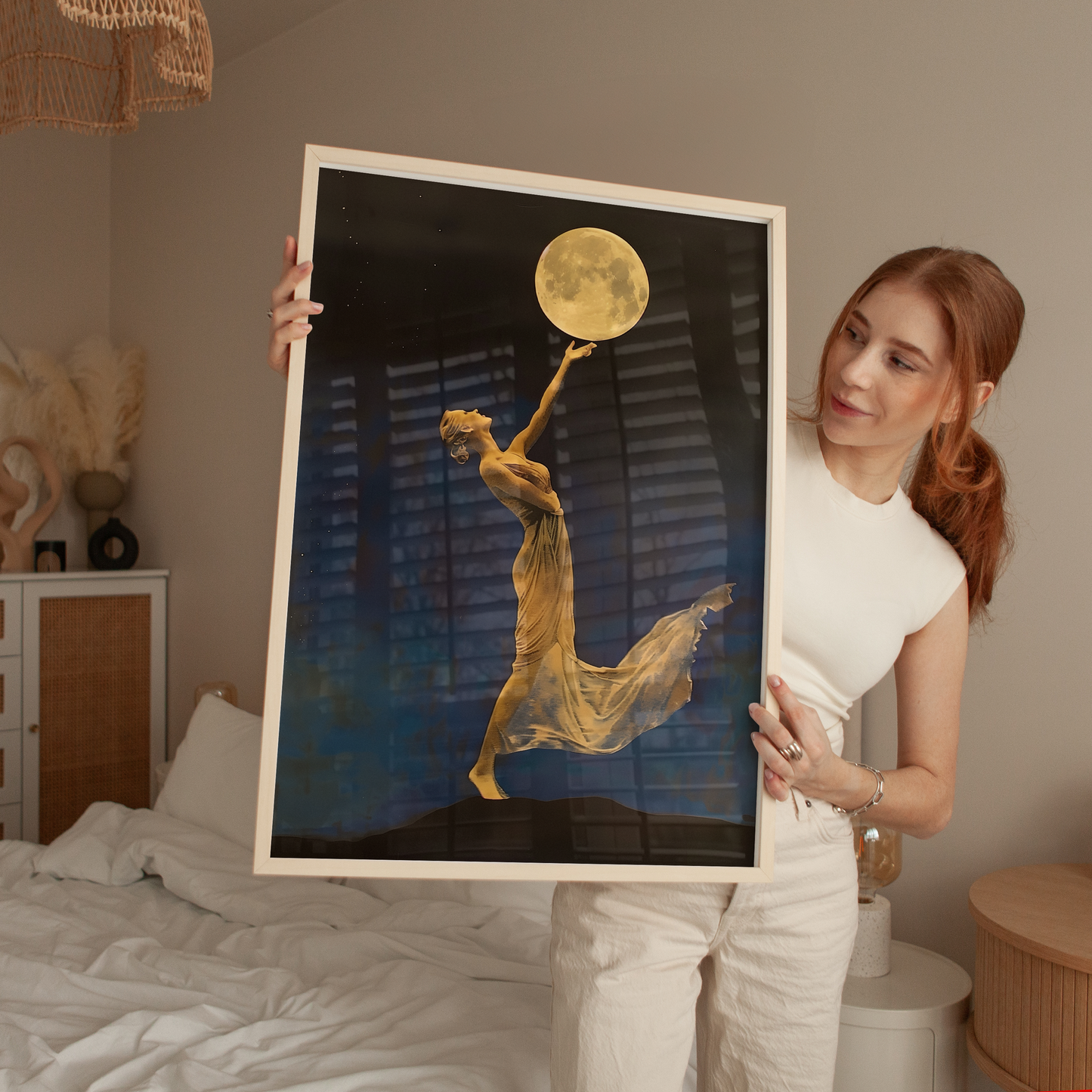 Art Deco Moonlight Dance Print - Surreal Night Sky Decor