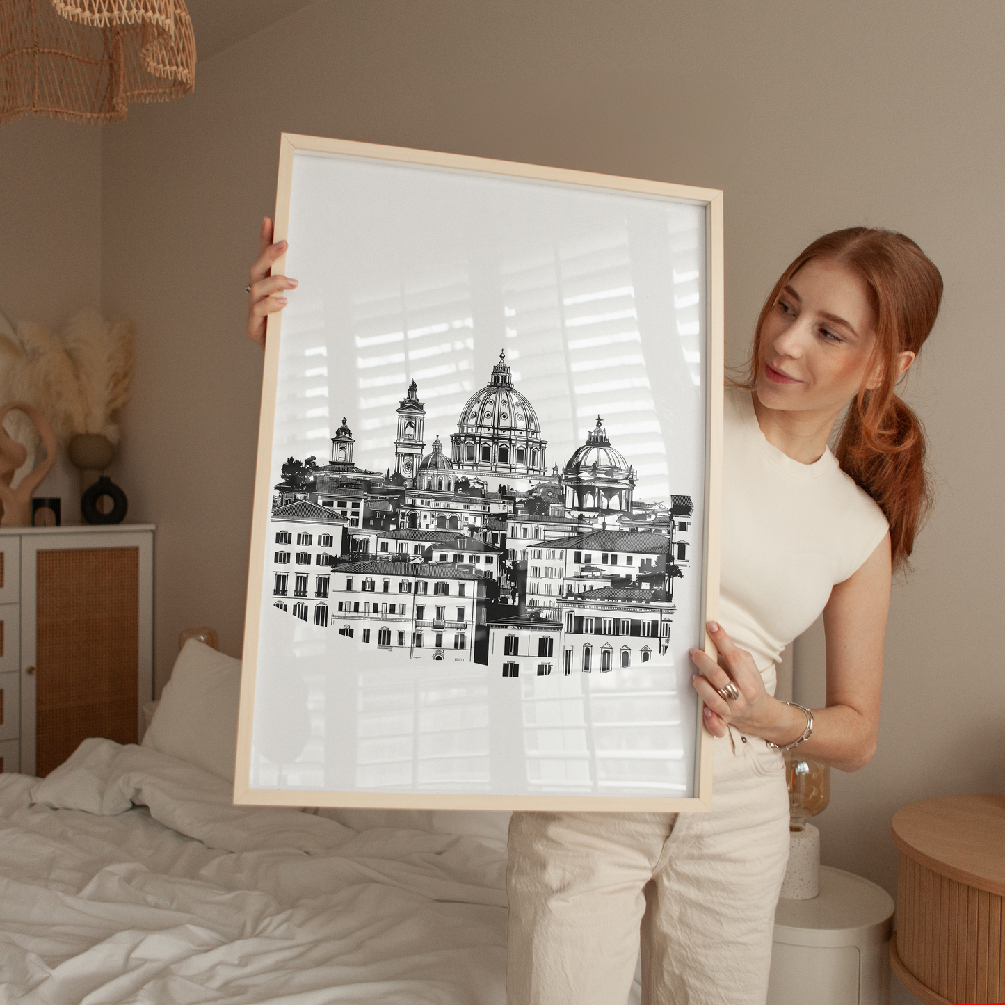 Rome Skyline Print - Minimalist Black and White Art