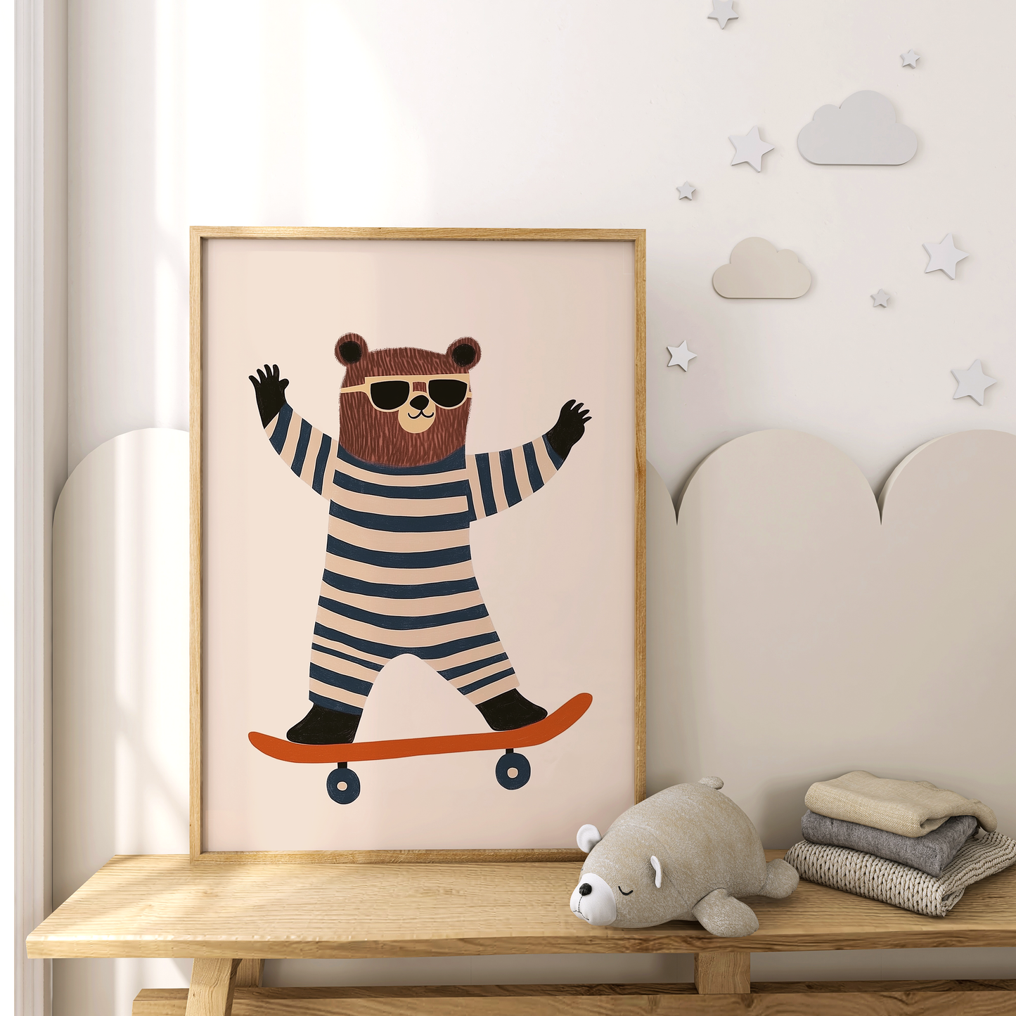 Skater Bear Nursery Art Print - Playful Kid’s Room Decor