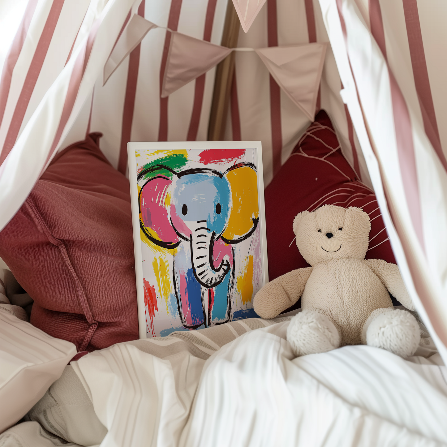 Colorful Abstract Elephant Art - Modern Nursery Decor
