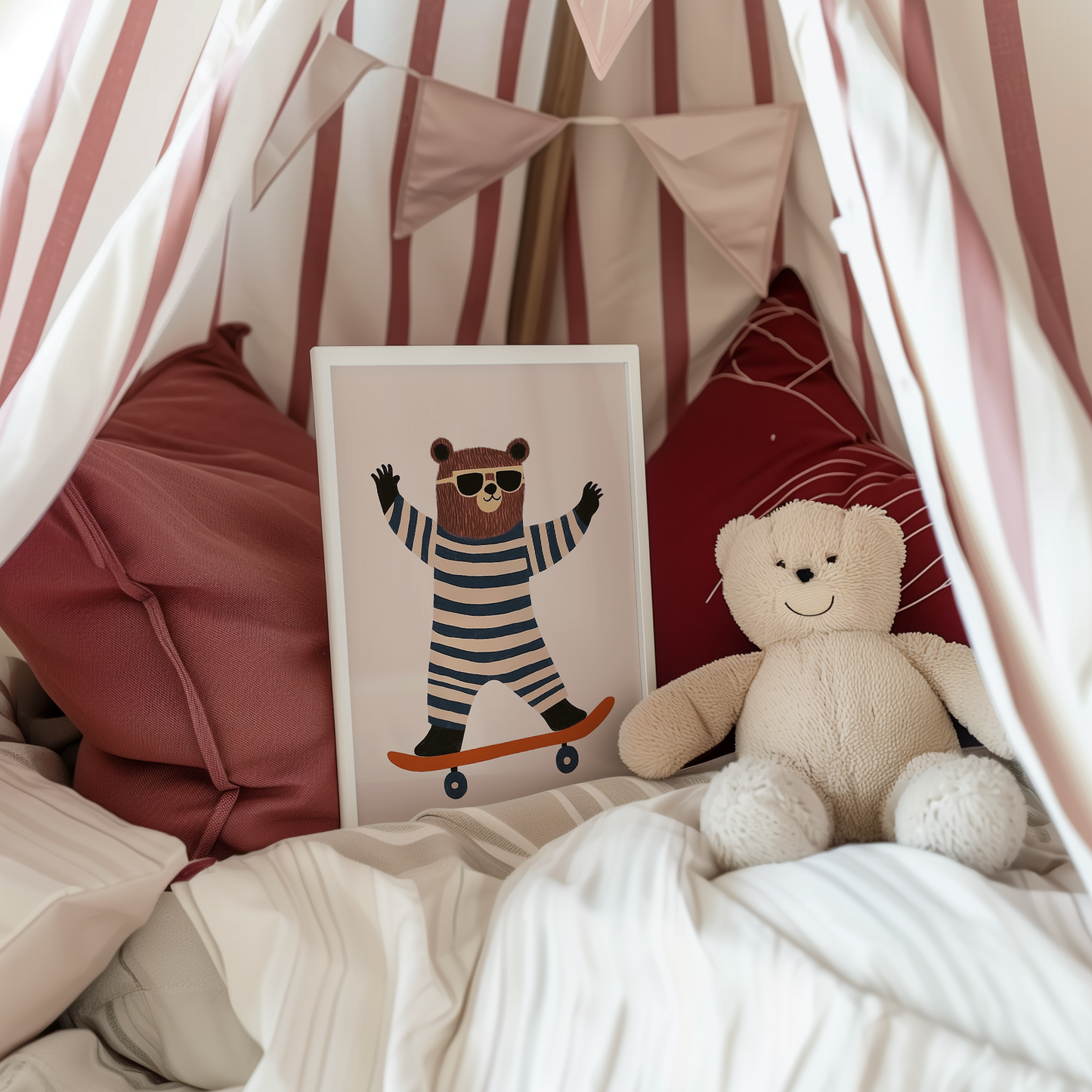 Skater Bear Nursery Art Print - Playful Kid’s Room Decor