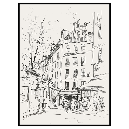Charming Paris Street Scene Sketch - Minimalist Urban Decor