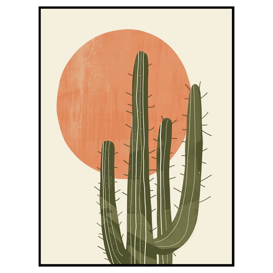 Minimalist Cactus Sunset Art Print - Boho Desert Vibes