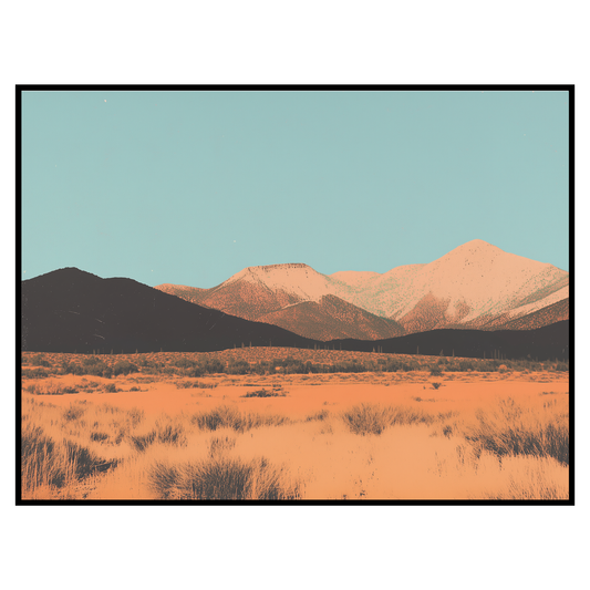 Retro Desert Landscape Art Print - Minimalist Risograph Artwork
