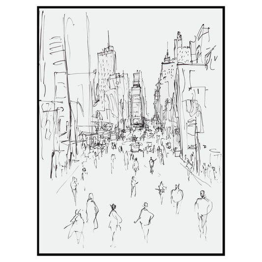 NY Times Square Cityscape Sketch - Minimalist New York Wall Art