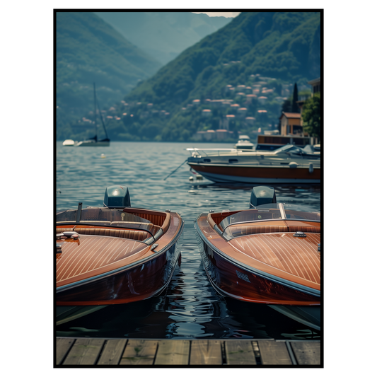 Classic Wooden Speedboats Print - Lakehouse Decor