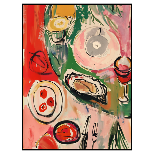 Colorful Abstract Dinner Table Art Print - Maximalist Wall Art for Kitchen Decor