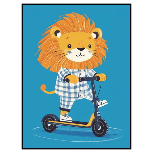Cute Lion on Scooter - Kids Room Art Print