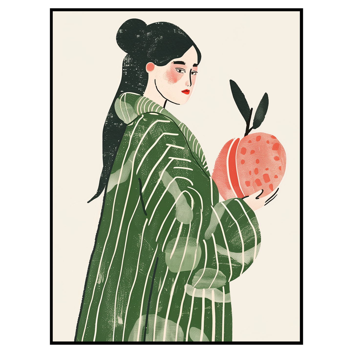 Modern Woman with Peach Art Print - Chic & Stylish Illustration