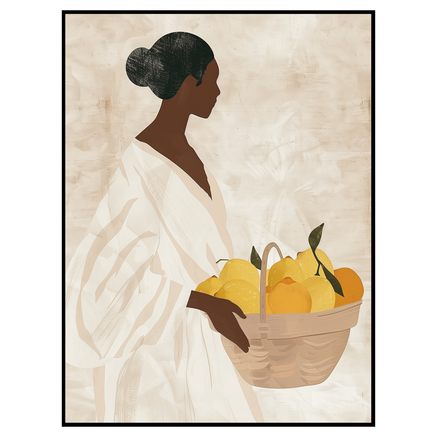 Elegant Minimalist Woman with Lemons Art Print - Neutral Wall Decor