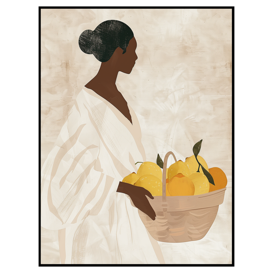 Elegant Minimalist Woman with Lemons Art Print - Neutral Wall Decor