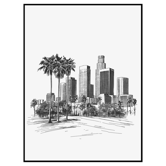 Los Angeles Skyline Print - Minimalist Black and White Cityscape