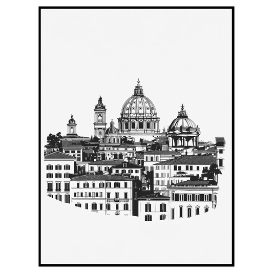 Rome Skyline Print - Minimalist Black and White Art