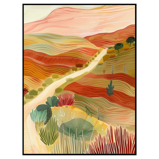 Serenity Desert Landscape Art Print - Warm Tones Nature Illustration