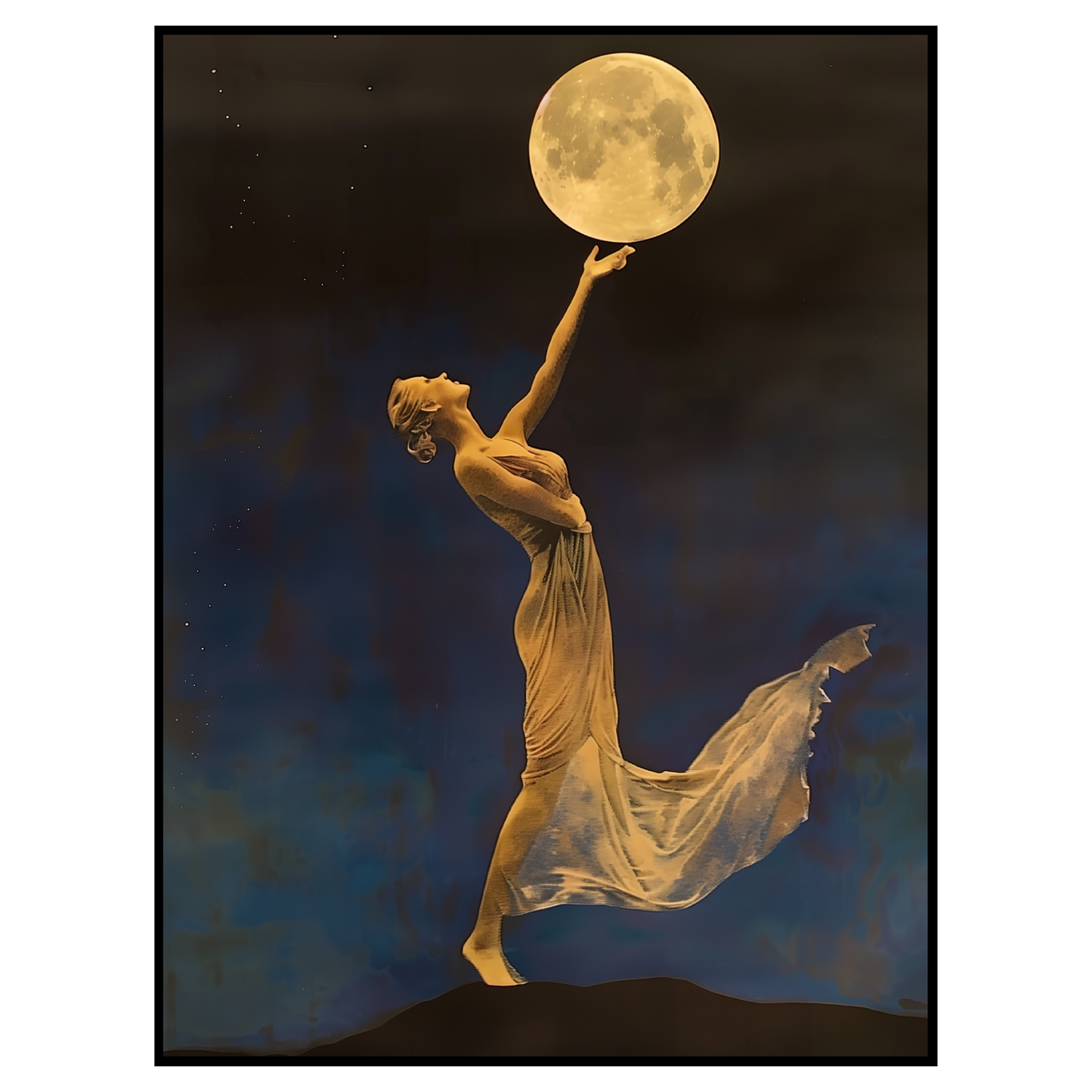 Art Deco Moonlight Dance Print - Surreal Night Sky Decor
