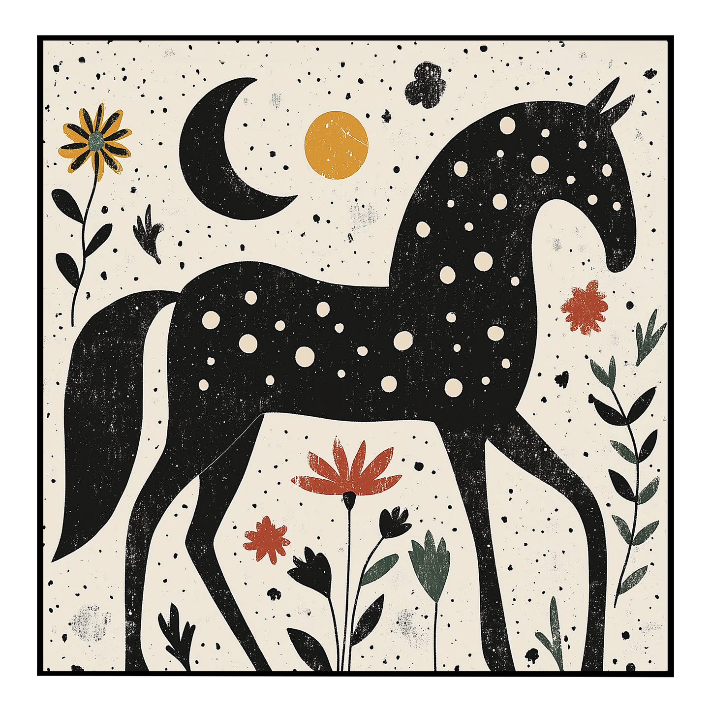 Folk Art Horse Print - Rustic, Scandi Decor