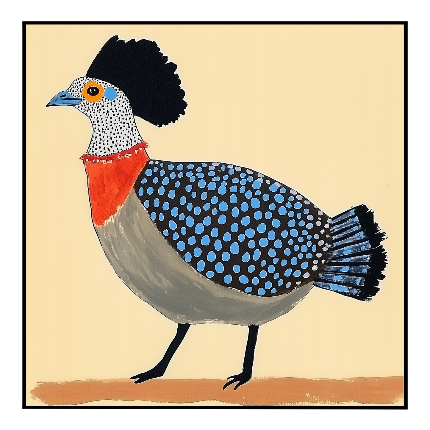 Whimsical Spotted Guinea Fowl Quail Art Print - Playful Modern Wall Decor