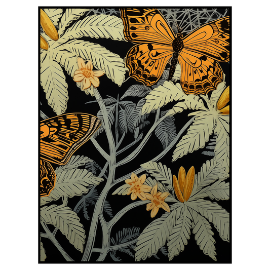 Botanical Butterfly Linocut Art Print - Nature-Inspired Illustration