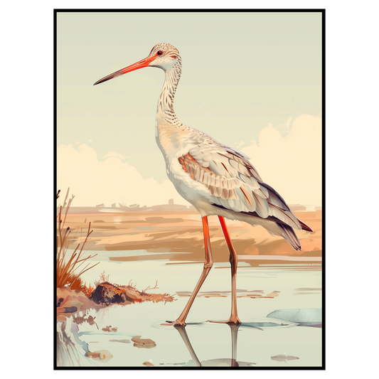 Serene Shorebird Art Print - Detailed Wader Bird Illustration