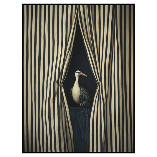 Bird Through the Striped Curtain - Modern Statement Artwork