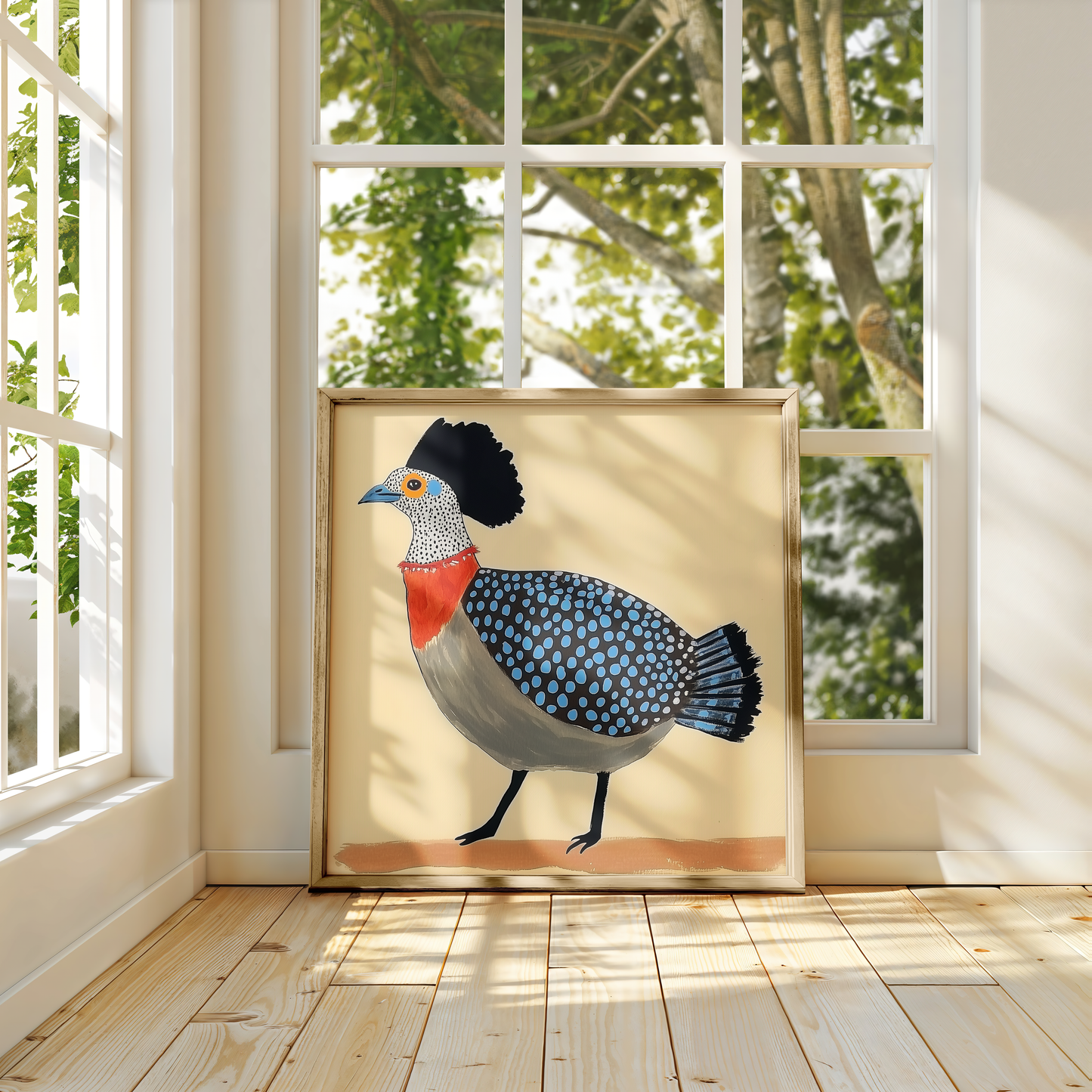 Whimsical Spotted Guinea Fowl Quail Art Print - Playful Modern Wall Decor