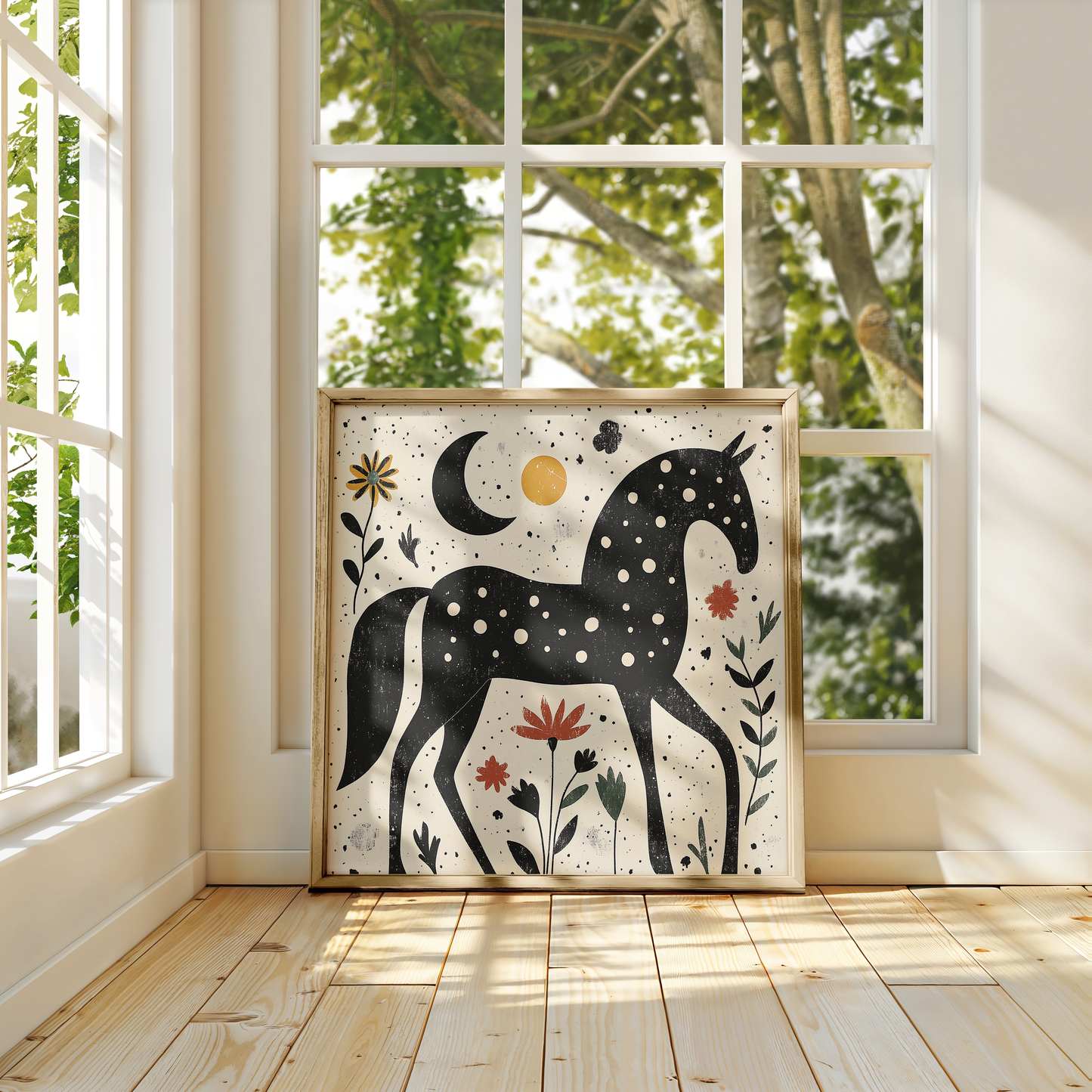 Folk Art Horse Print - Rustic, Scandi Decor