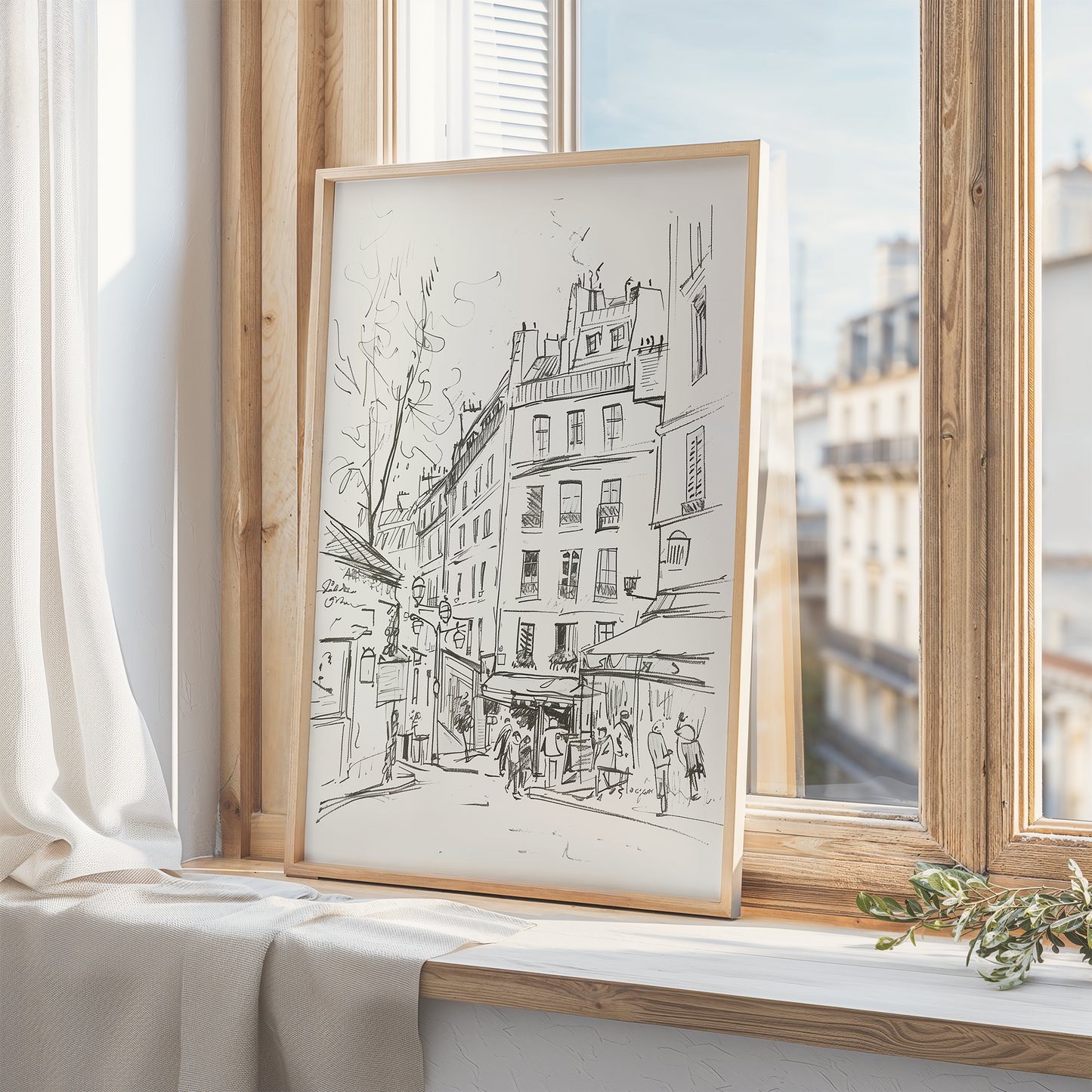 Charming Paris Street Scene Sketch - Minimalist Urban Decor