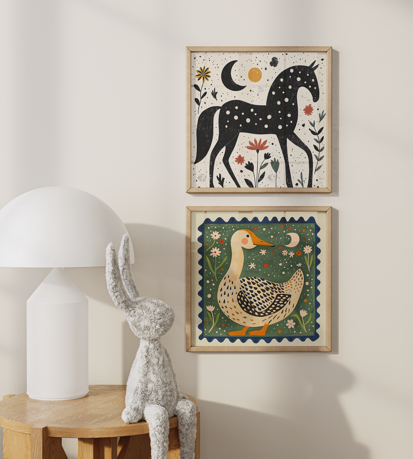 Folk Art Horse Print - Rustic, Scandi Decor