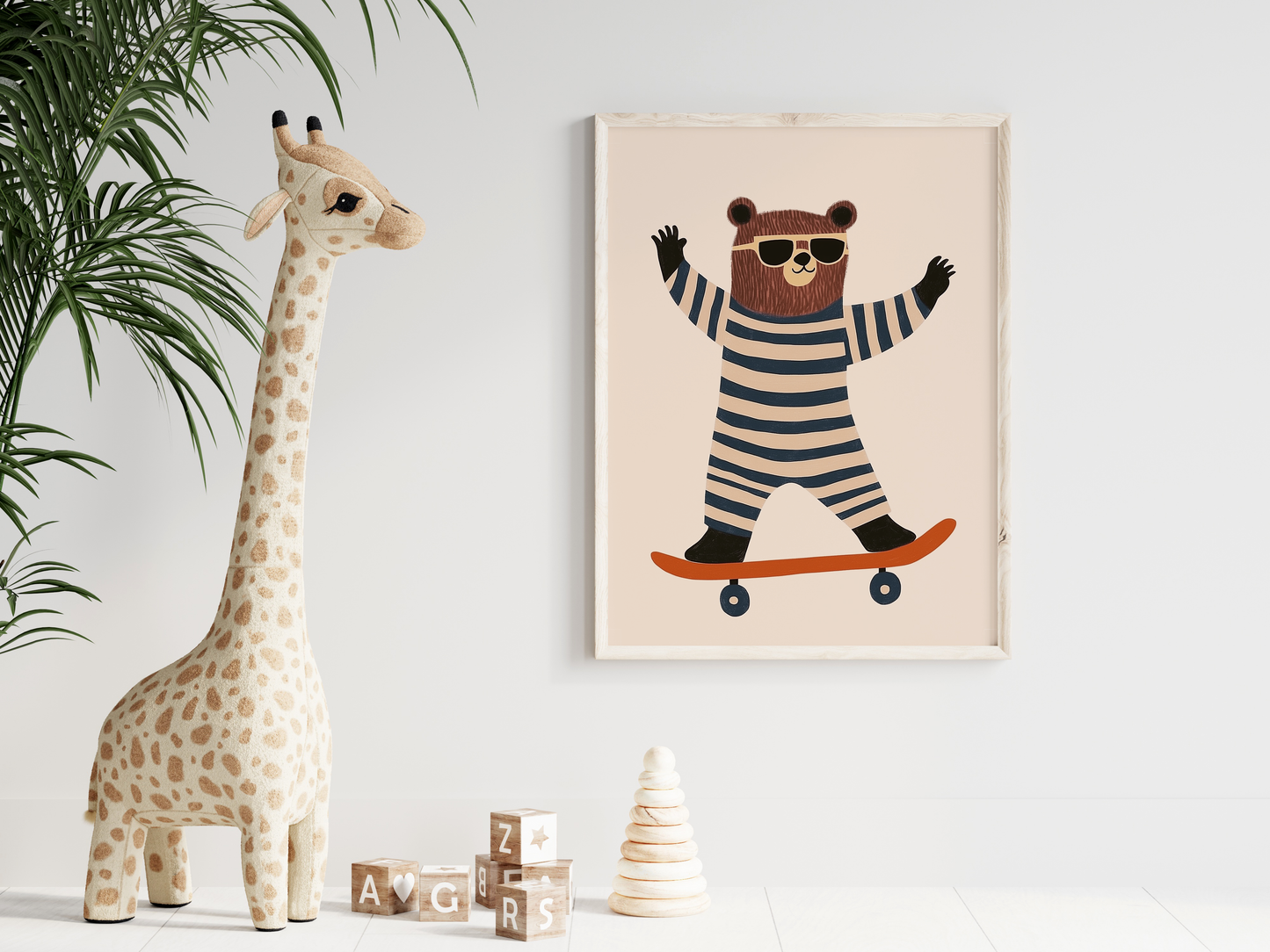 Skater Bear Nursery Art Print - Playful Kid’s Room Decor