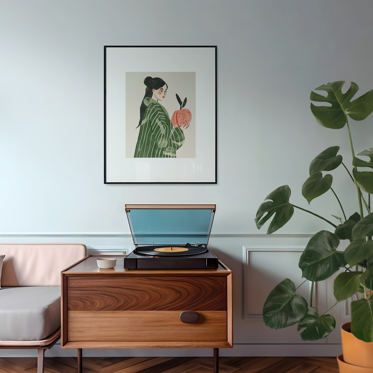 Modern Woman with Peach Art Print - Chic & Stylish Illustration