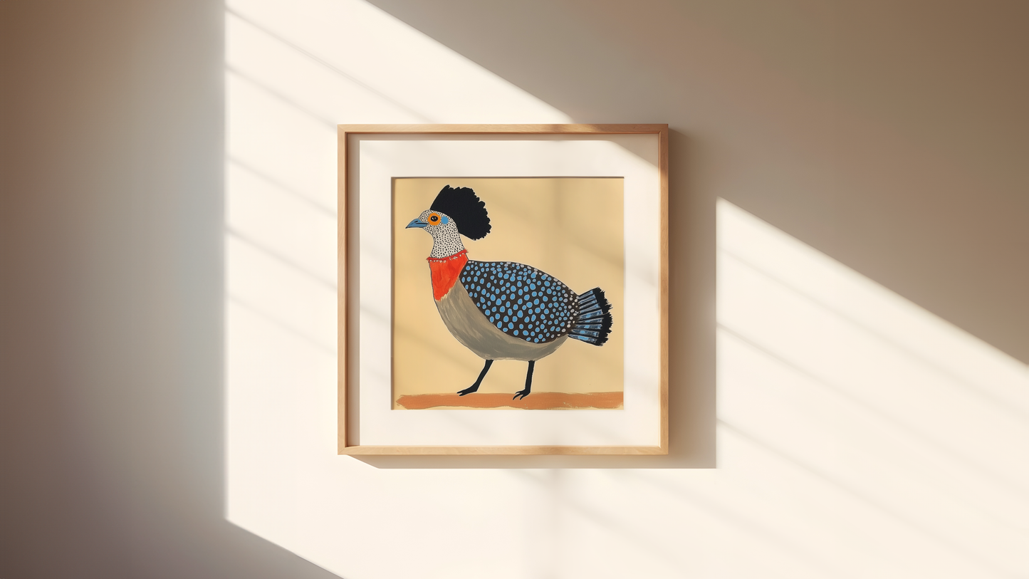 Whimsical Spotted Guinea Fowl Quail Art Print - Playful Modern Wall Decor