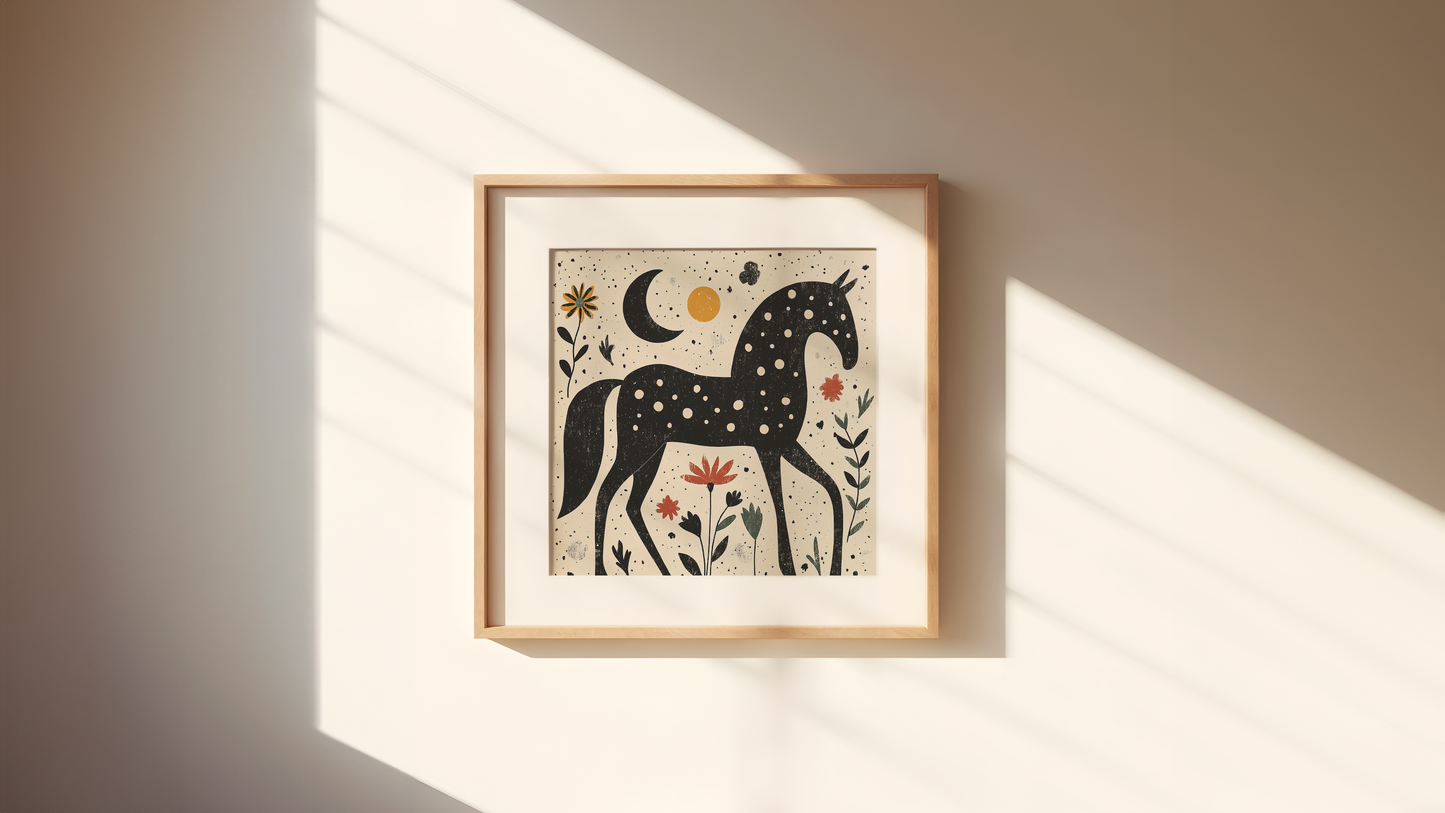 Folk Art Horse Print - Rustic, Scandi Decor